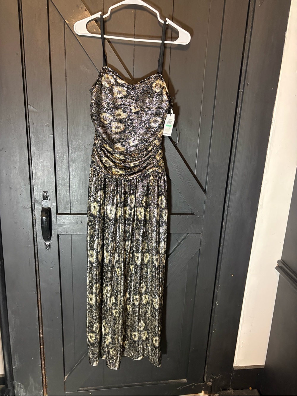 Kensie Black and Gold Metallic Floral Maxi Dress